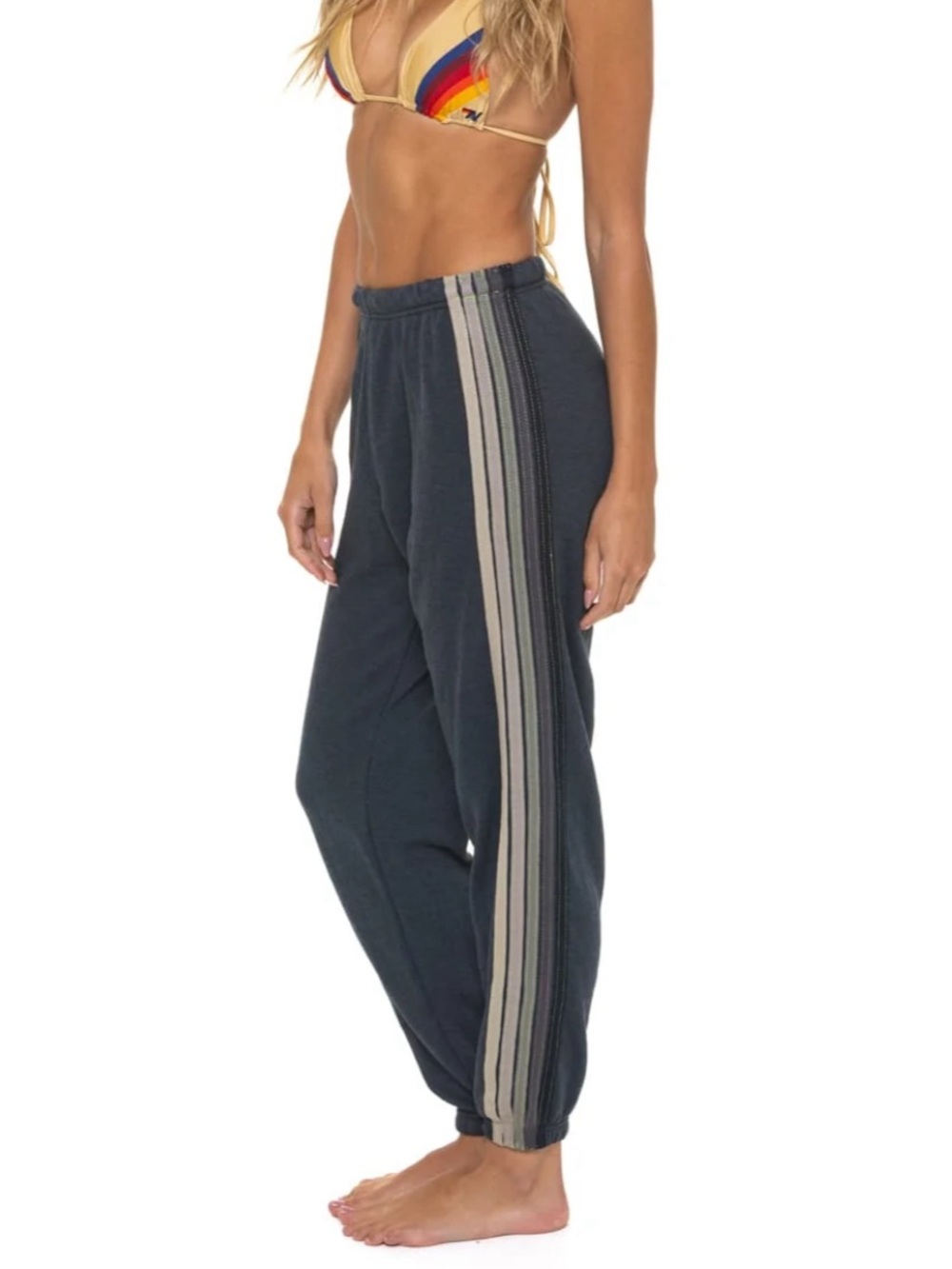 Aviator Nation Charcoal Track Joggers with Cream Side Stripes